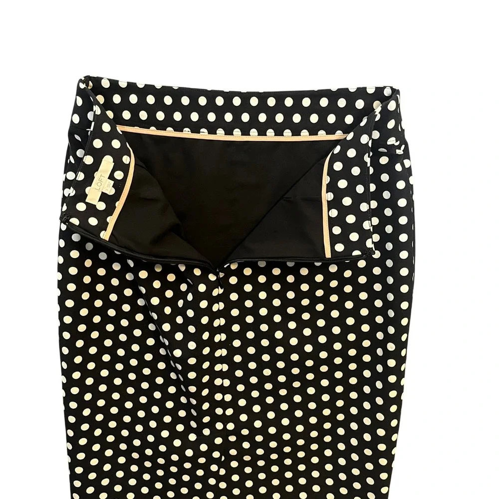 Loft Polka‎ Dot Pencil Skirt Womens 2 Black White Retro Pinup Rockabilly Office